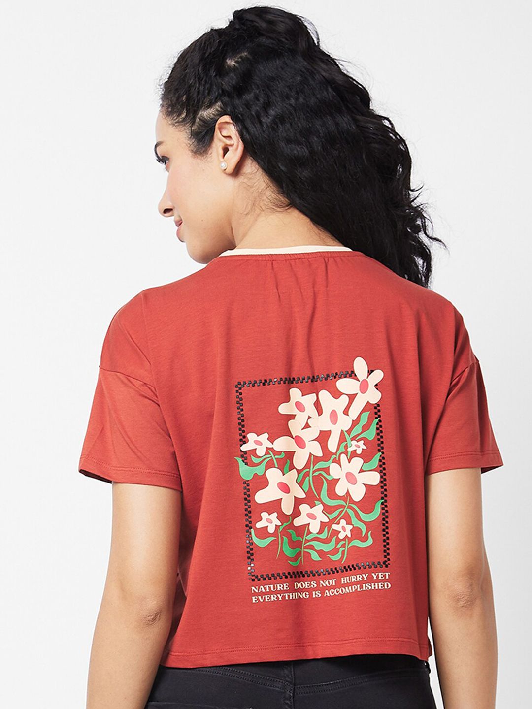 SPYKAR Self Design Round Neck Cotton Pocket Boxy T-shirt