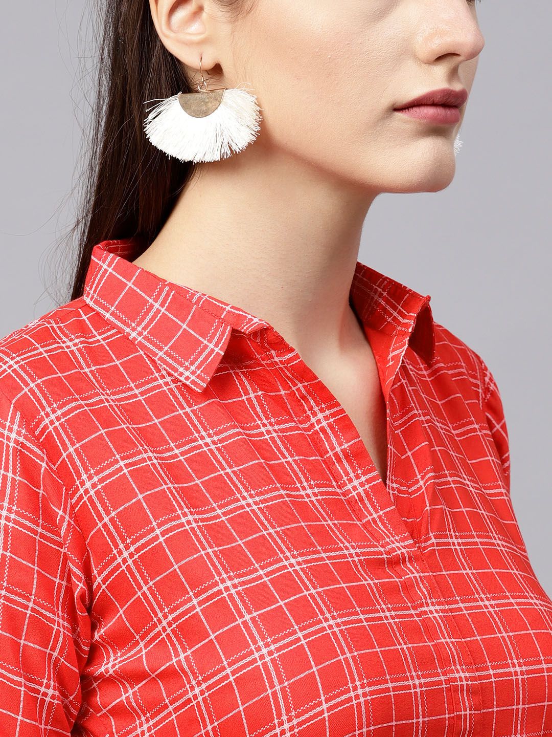 Gerua By Libas Women Red  White Checked A-Line Dress