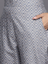 Libas Floral Yoke Design Pleated Thread Work Kurta with Trousers & With Dupatta