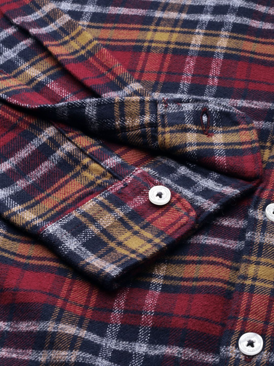 THE BEAR HOUSE Men Maroon & Navy Blue Slim Fit Checked Flannel Casual Shirt