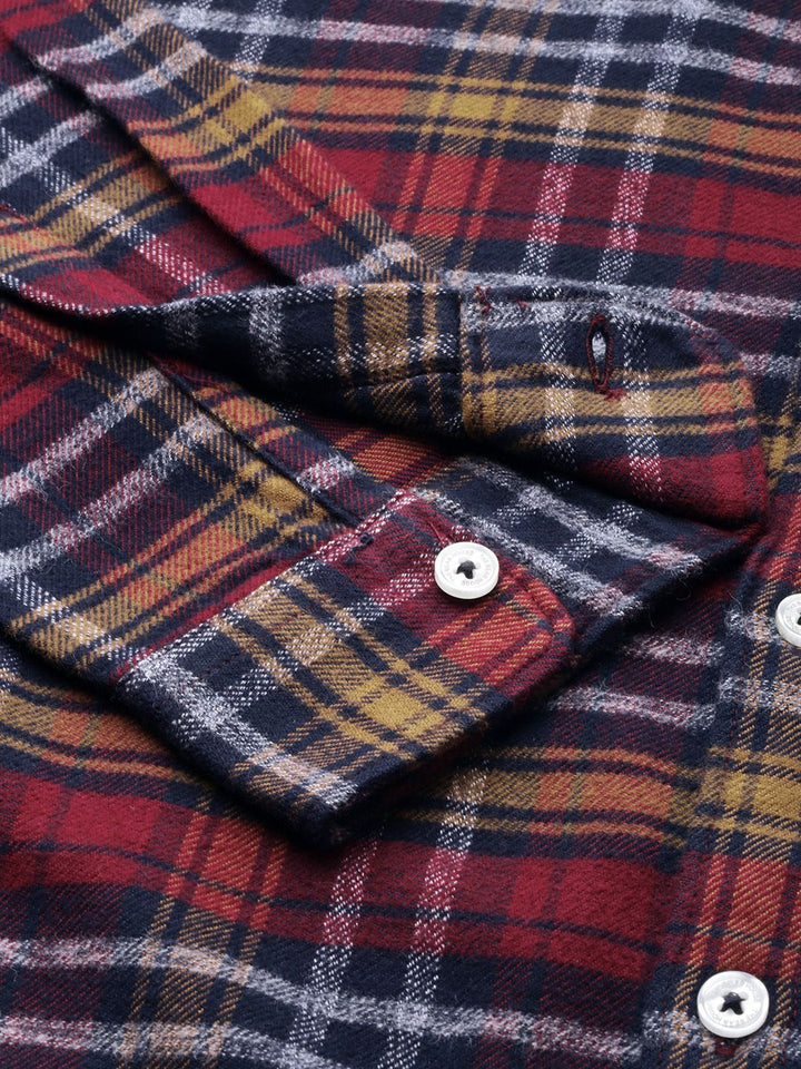 THE BEAR HOUSE Men Maroon & Navy Blue Slim Fit Checked Flannel Casual Shirt