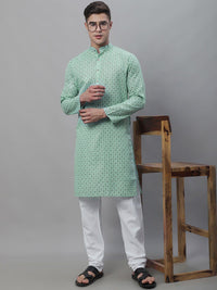 SOJANYA Motif Etnik Kerajang Bercetak Cotton Linen Kurta Dengan Churidar