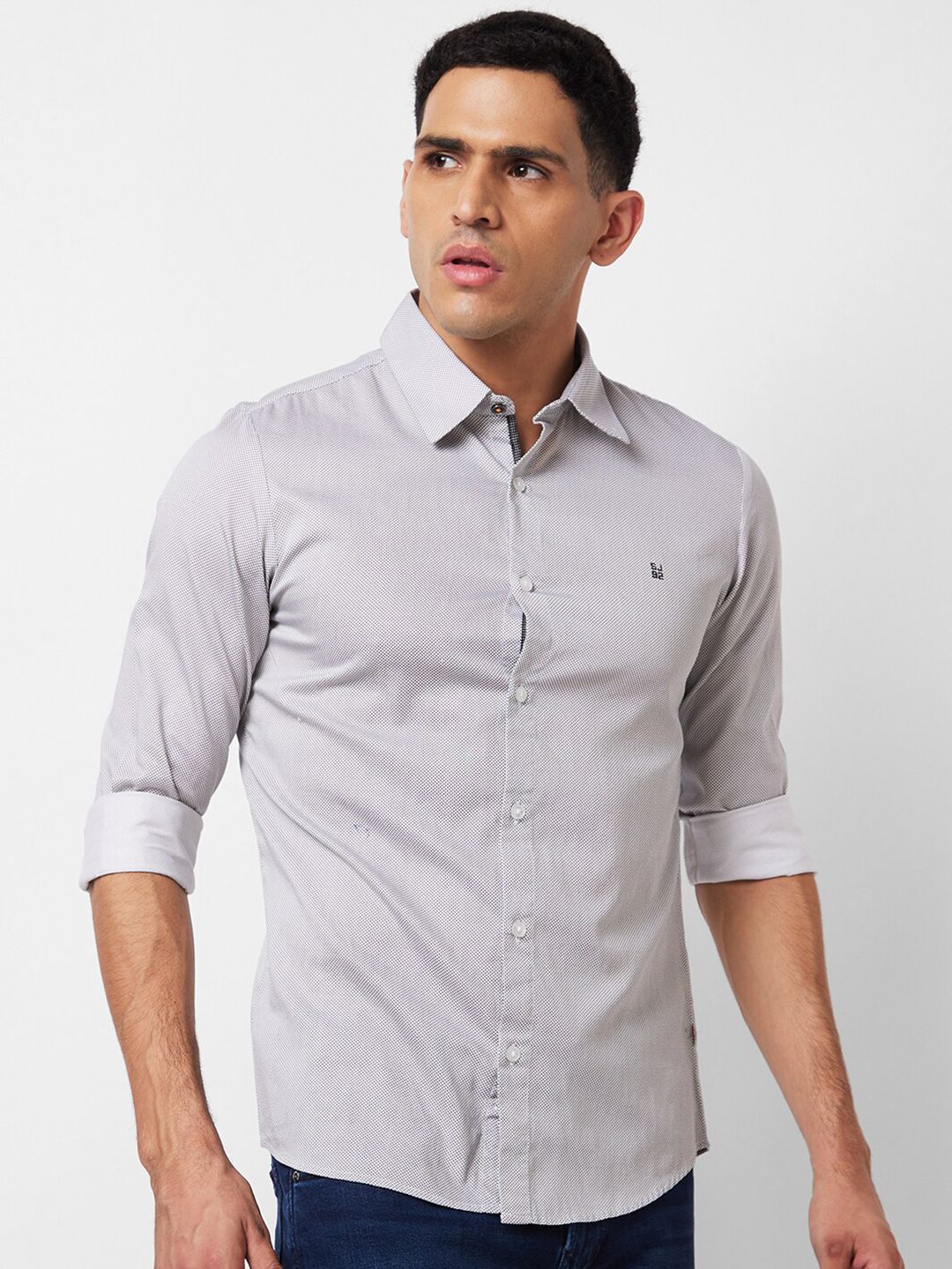 SPYKAR Slim Fit Textured Self Design Opaque Cotton Casual Shirt