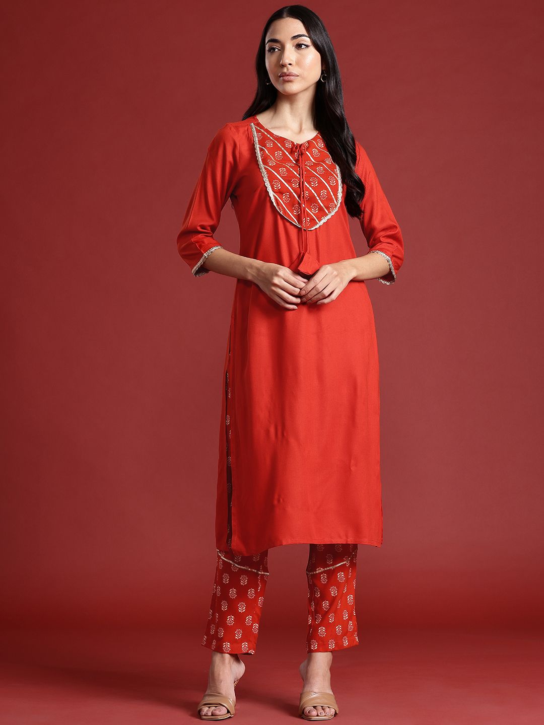 Anouk Yoke Design Gotta Patti Straight Kurta with Trousers