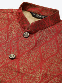 SOJANYA Men Black Kurta with Churidar & Nehru Jacket