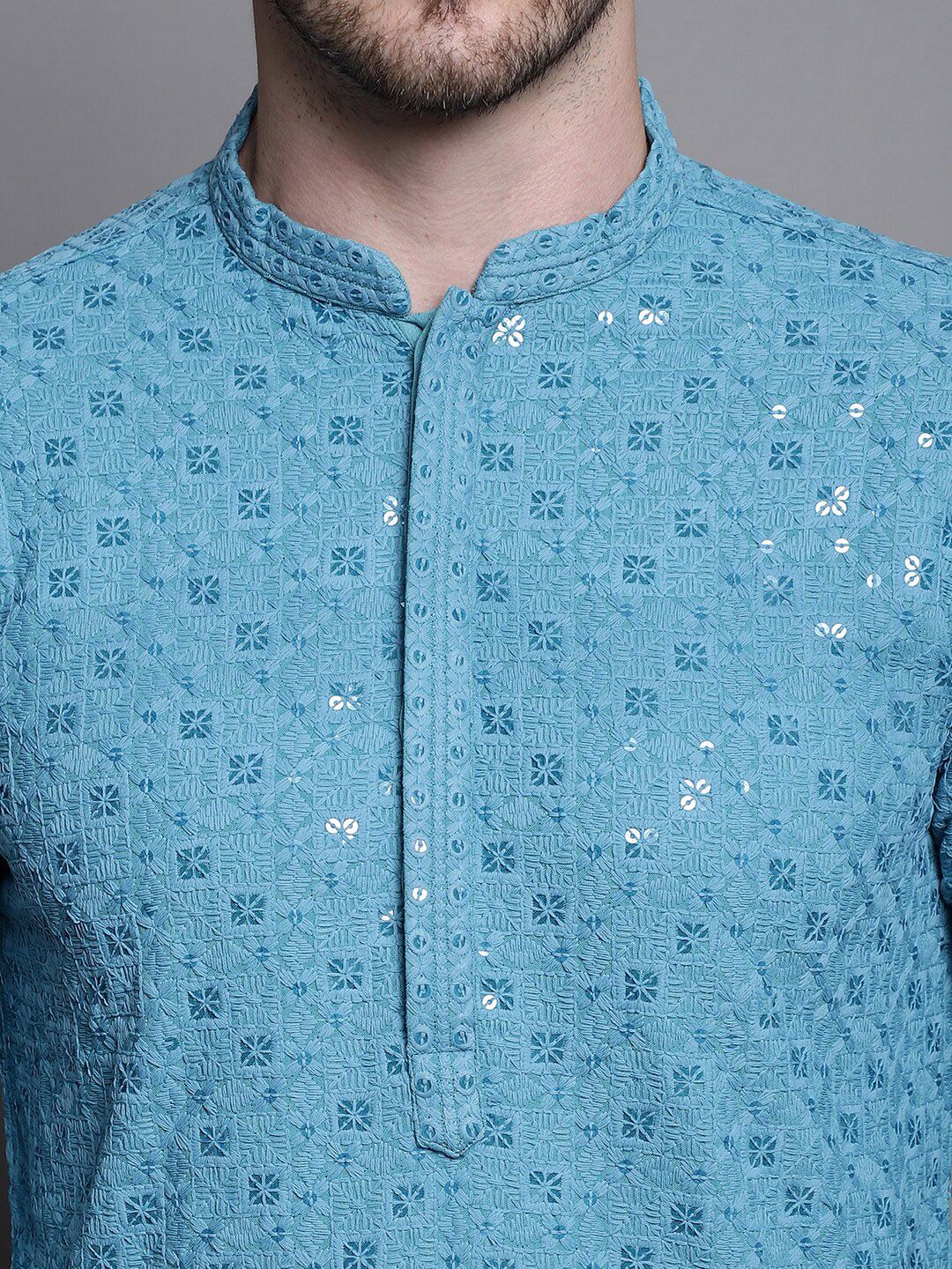 Jompers Floral Embroidered Sequinned Pure Cotton Straight Kurta With Pyjamas