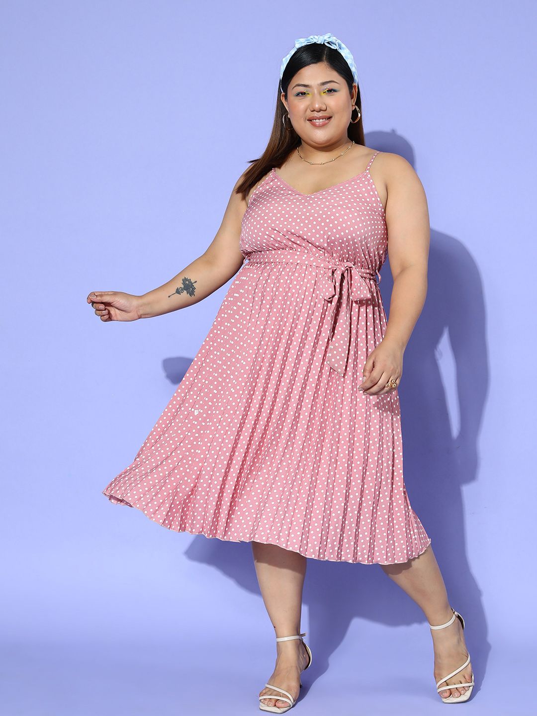 Berrylush Curve Polka Dot Print Fit & Flare Midi Dress