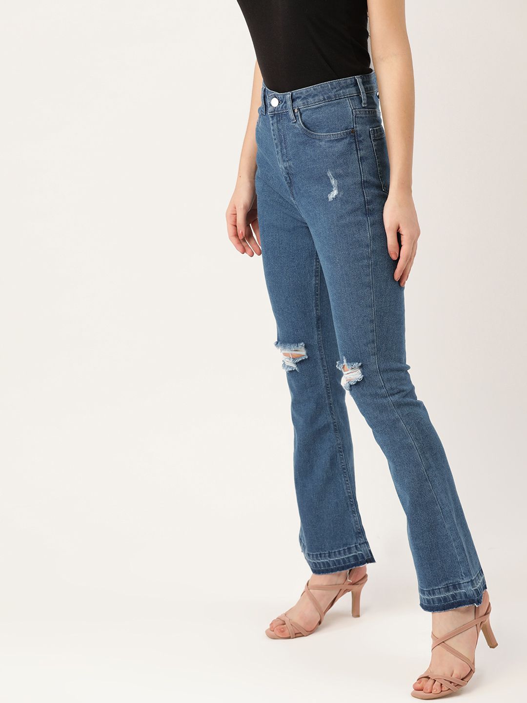 DressBerry Women Blue Bootcut High-Rise Mildly Distressed Stretchable Jeans