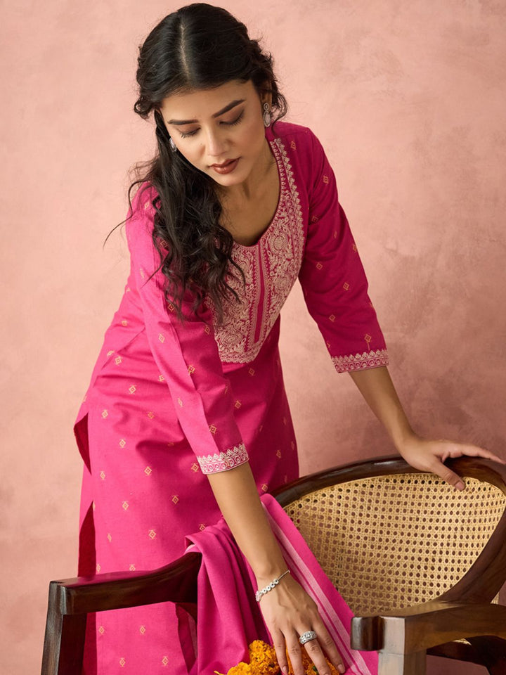 KALINI Ethnic Motifs Embroidered Straight Kurta With Trousers And Dupatta