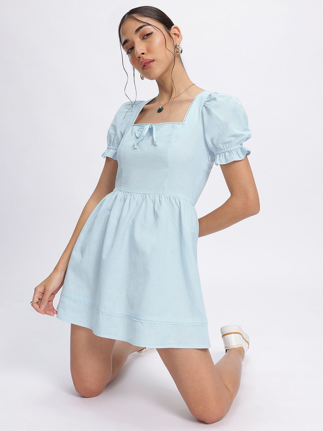 DressBerry Bow-tiful Pastels Lace Insert Detail Mini Dress