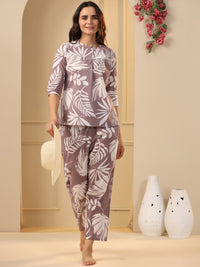 Sanskrutihomes ungu & putih bercetak saman malam kapas tulen