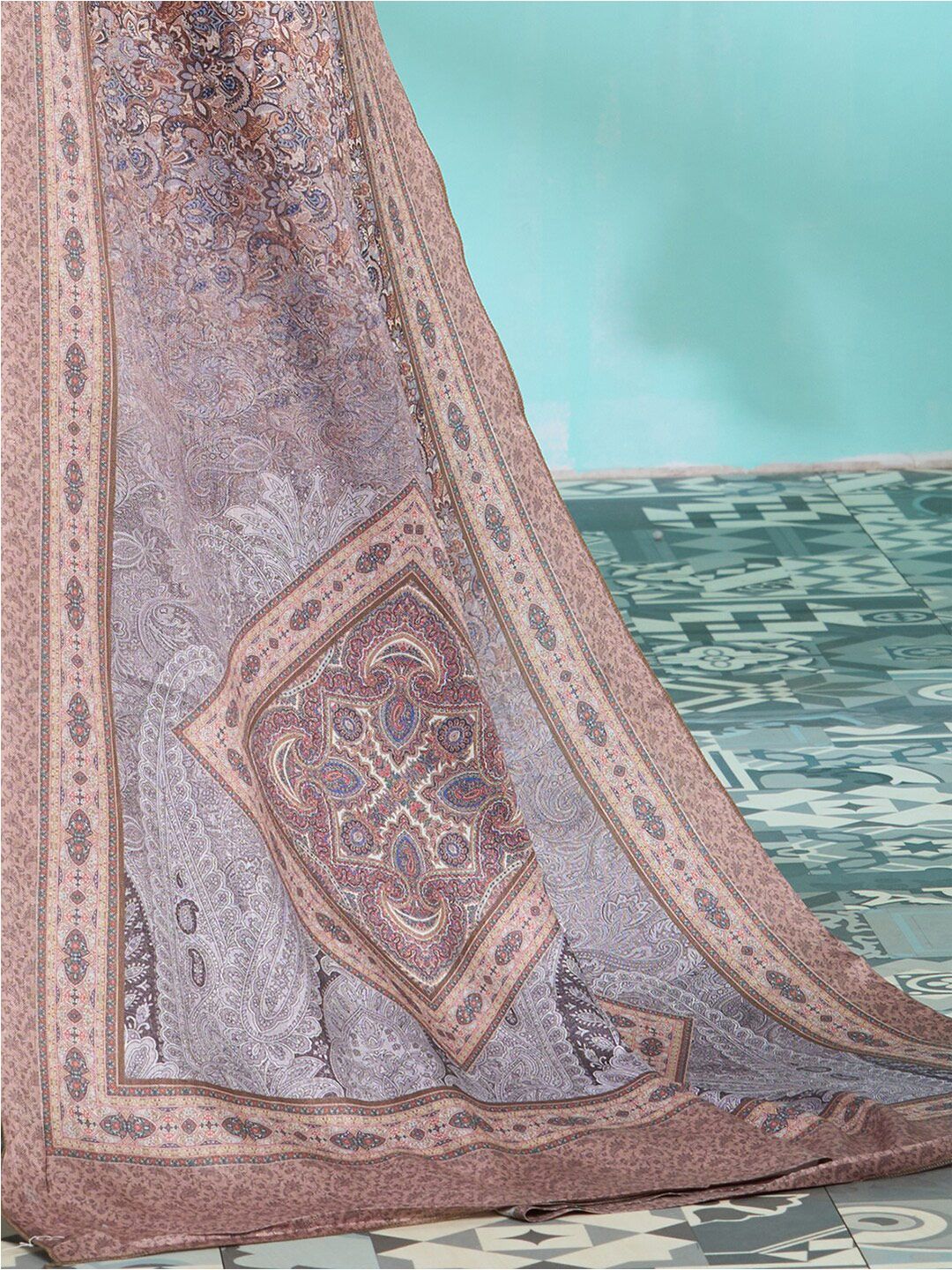 Saree mall Navy Blue & Mauve Ethnic Motifs Printed Pashmina Sarees