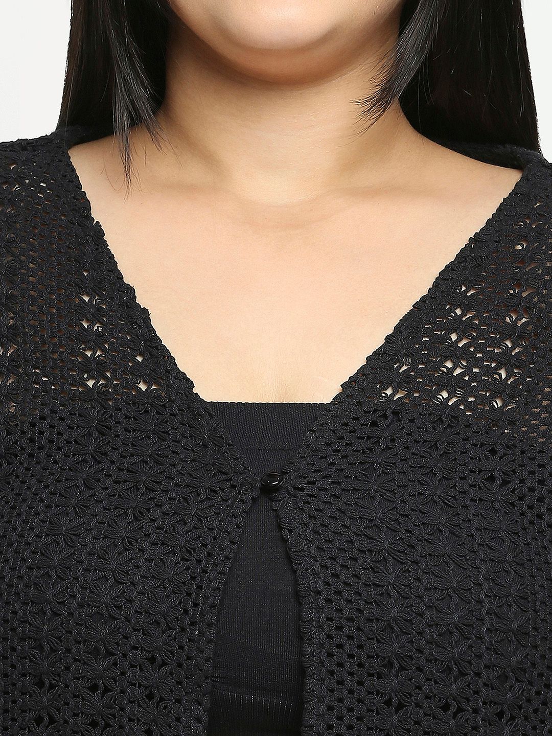 Style Quotient Plus Size Women Self Design Lace Open Front Smart Casual Shrug