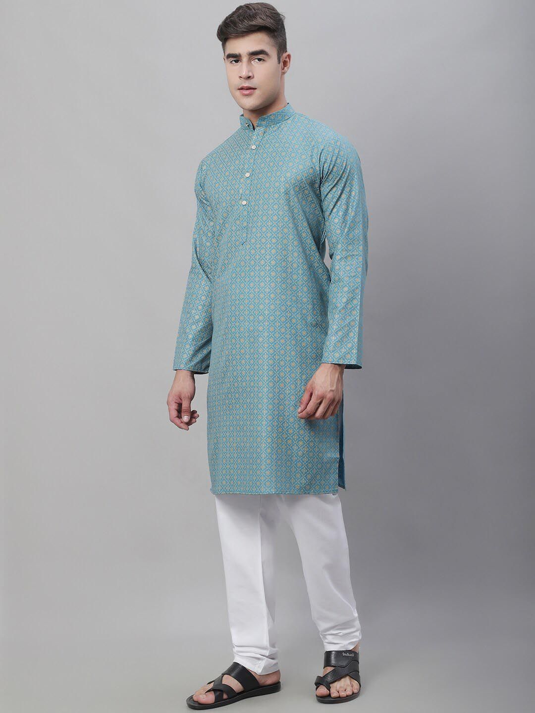 SOJANYA Ethnic Motifs Foil Printed Cotton Linen Kurta With Churidar