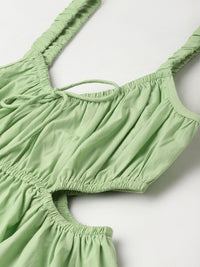 DressBerry Leaf Motif Midriff Reveal A-Line Dress
