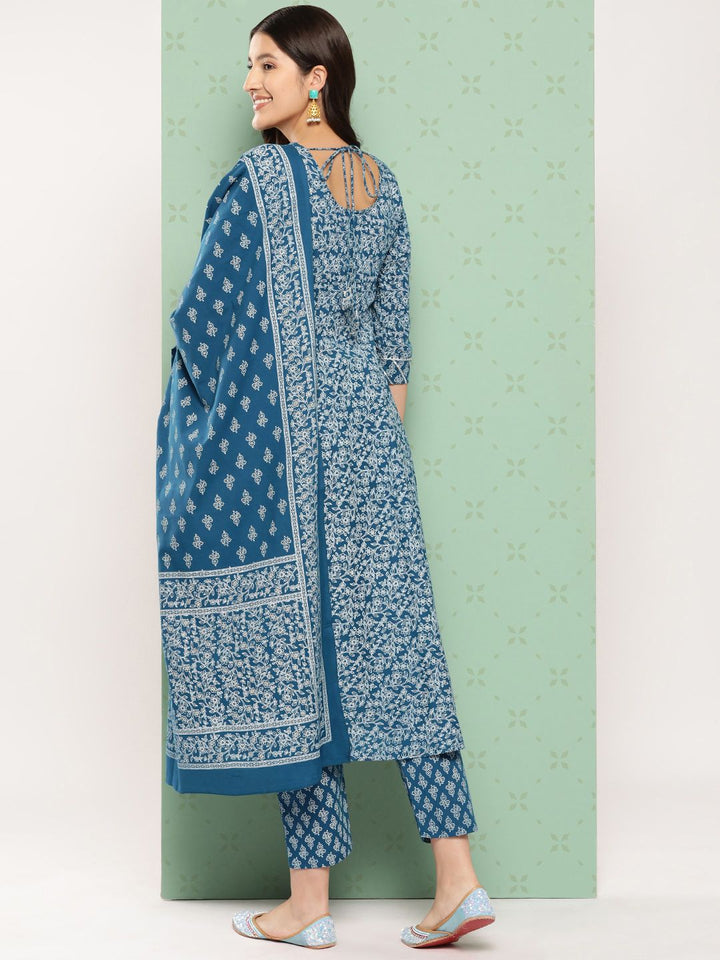 KALINI Women Ethnic Motifs Printed Empire Gotta Patti Kurta with Trousers & With Dupatta