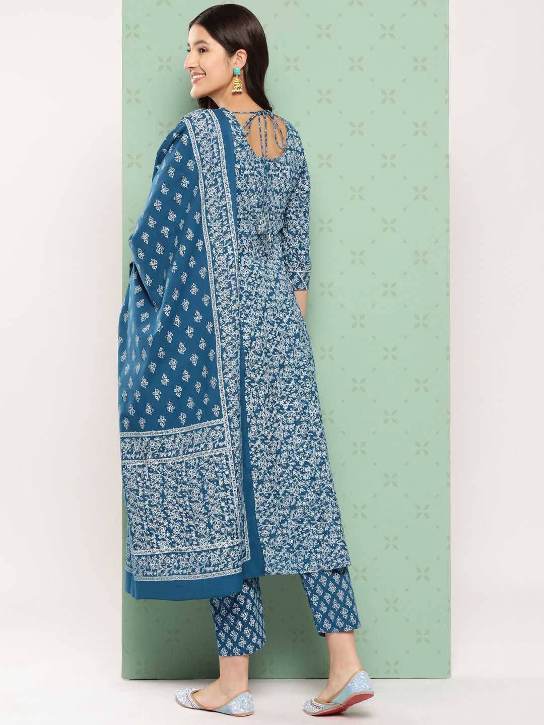 KALINI Women Ethnic Motifs Printed Empire Gotta Patti Kurta with Trousers & With Dupatta