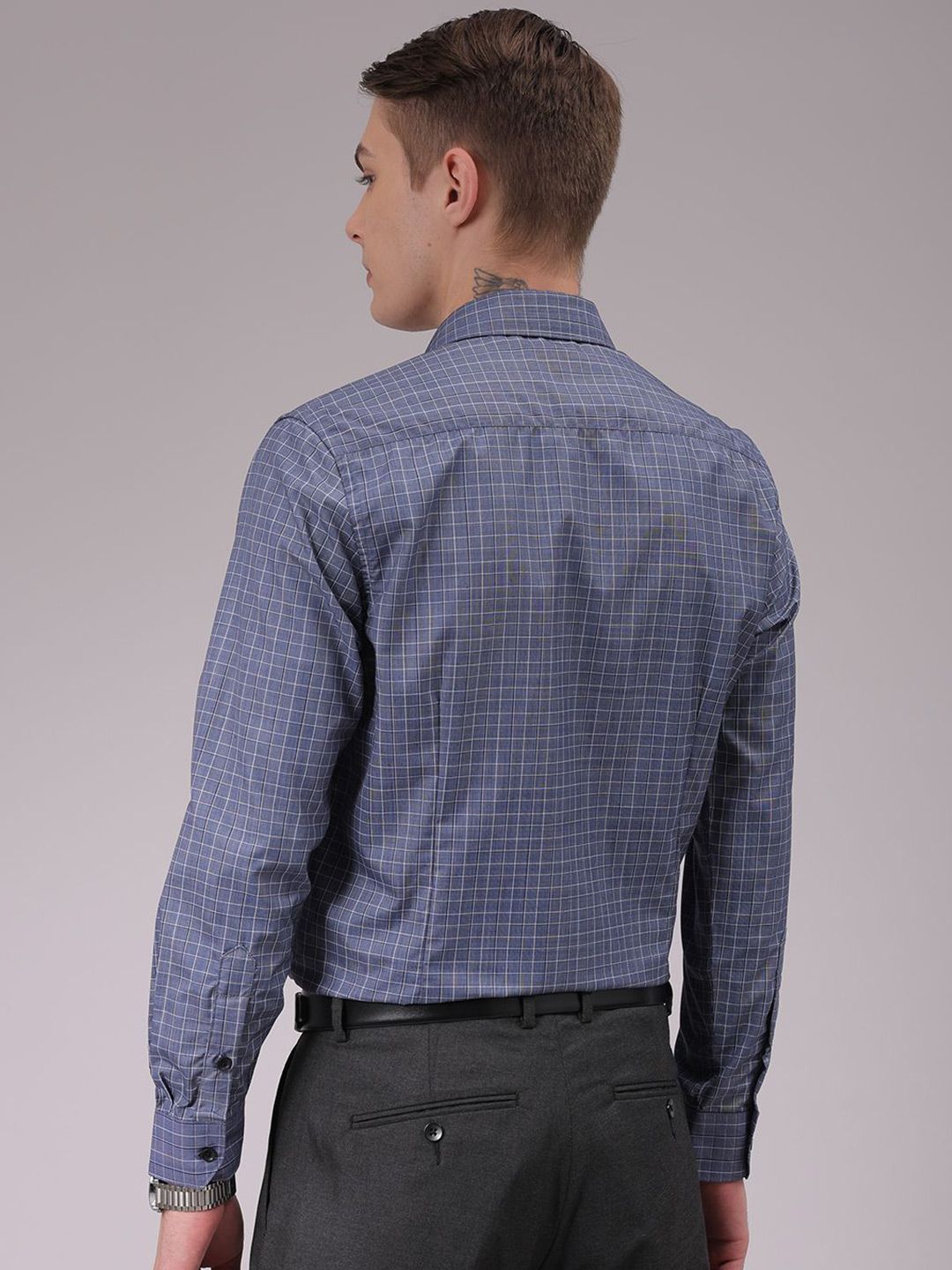 The Indian Garage Co. X Luxe Men Cutaway Collar Checked Slim Fit Formal Shirt