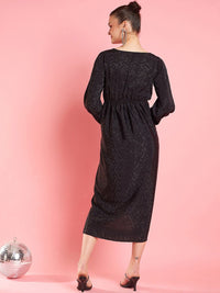 Antheaa Black Self Designed Wrap Midi Dress