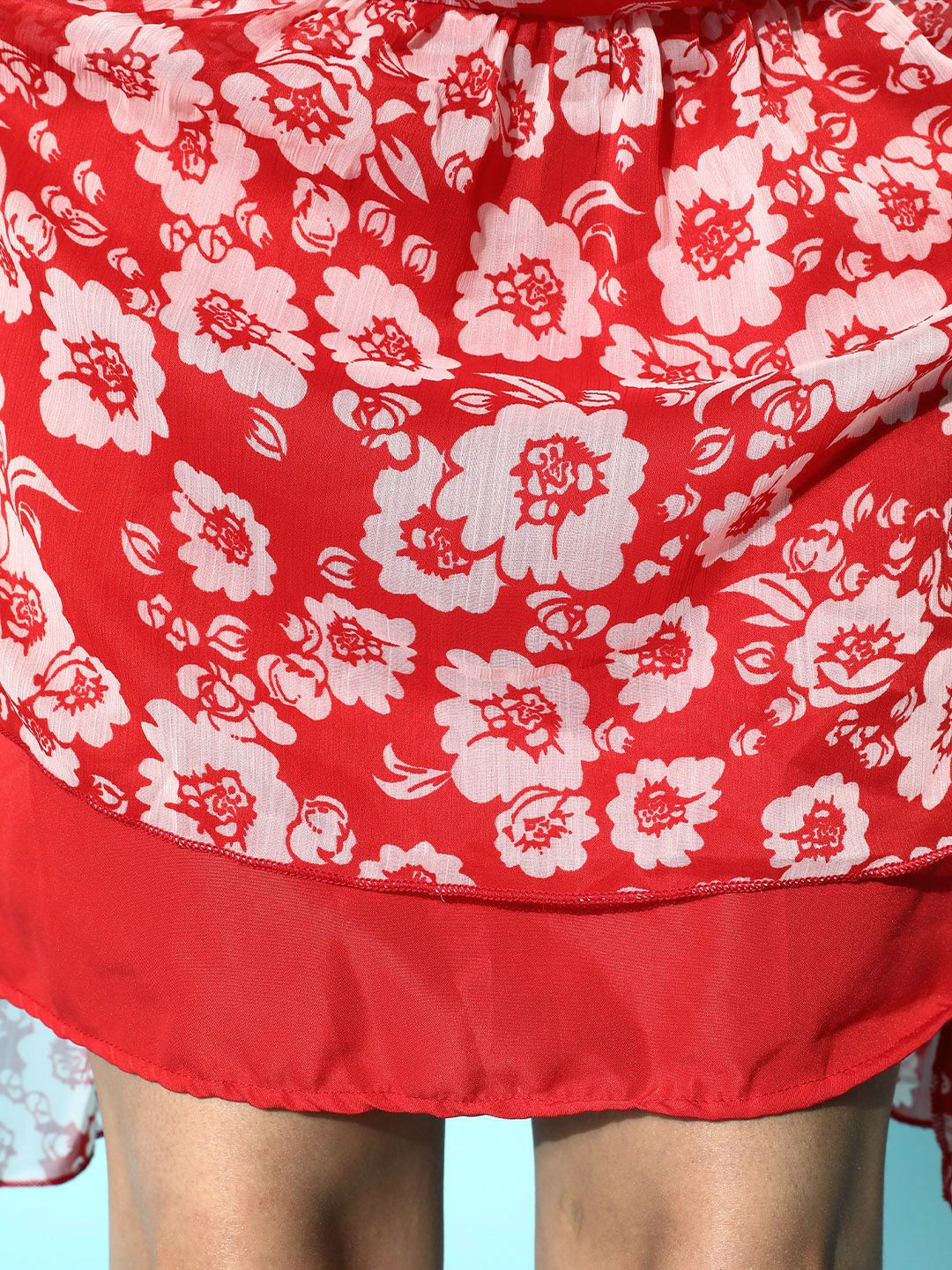 Antheaa Women Gorgeous Red Floral Cinched Waist Dress