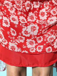 Antheaa Women Gorgeous Red Floral Cinched Waist Dress