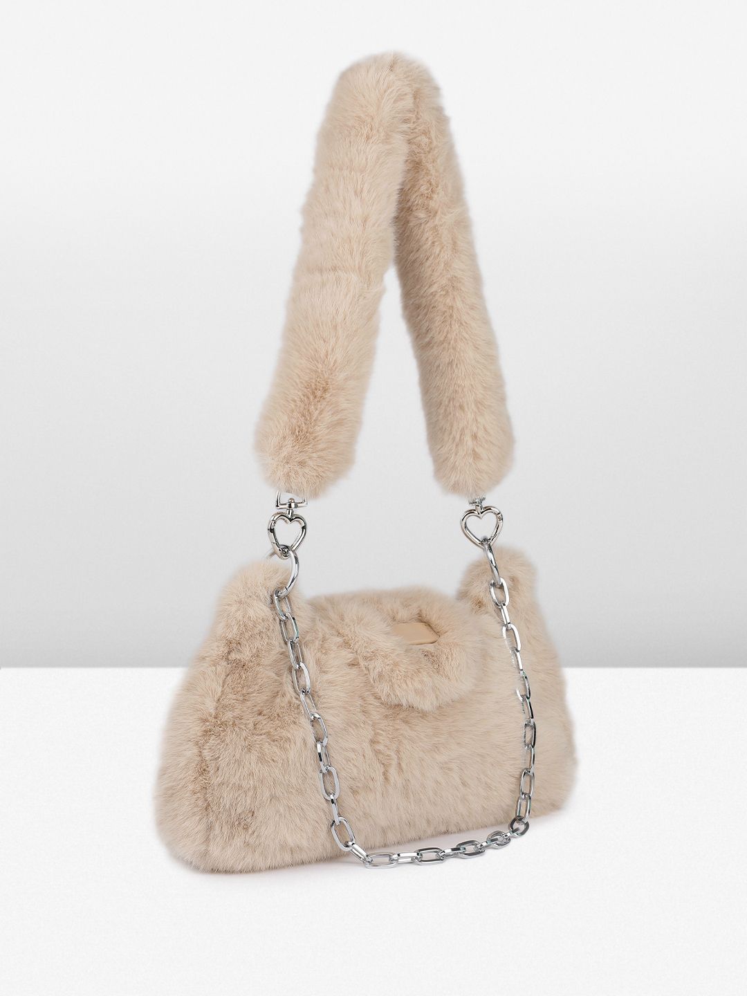 DressBerry Structured Shoulder Bag With Fur