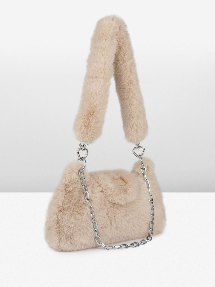 DressBerry Structured Shoulder Bag With Fur