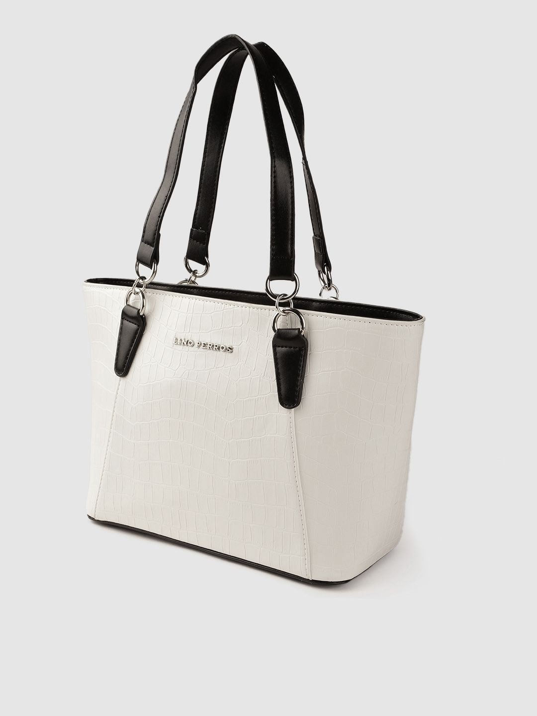 Lino Perros White Textured PU Structured Handheld Bag