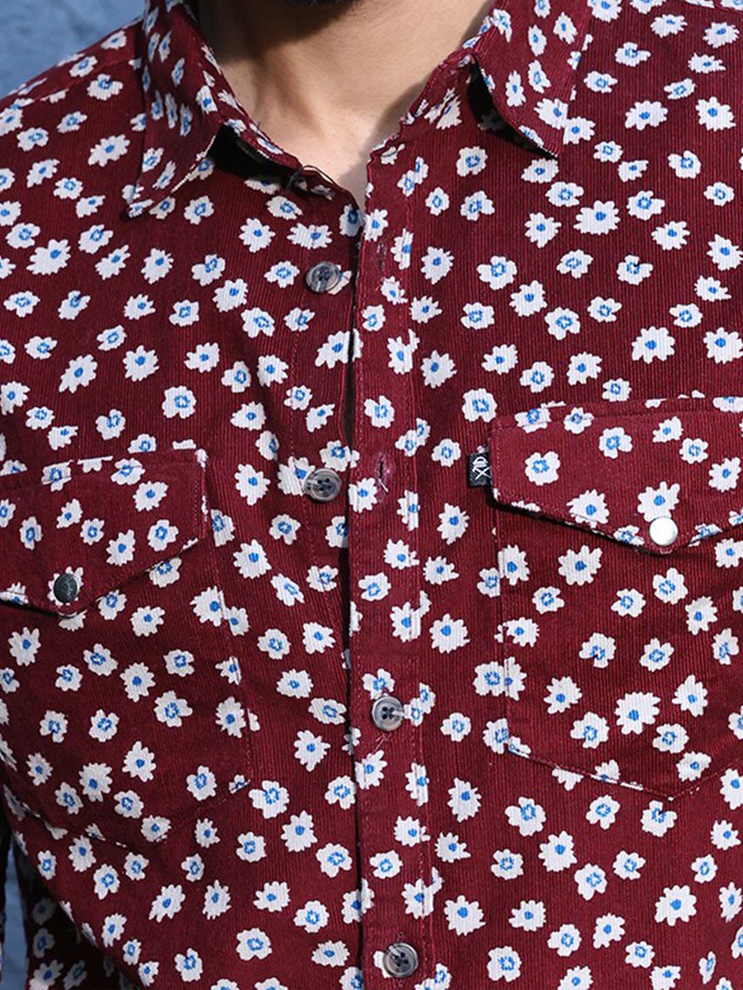 Thomas Scott Standard Slim Fit Floral Printed Pure Cotton Corduroy Casual Shirt