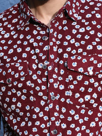Thomas Scott Standard Slim Fit Floral Printed Pure Cotton Corduroy Casual Shirt