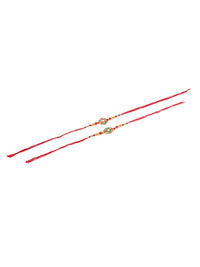 NVR Unisex Set of 2 Artificial Stones & Beads Thread Rakhi With Roli Chawal Chandan Mishri