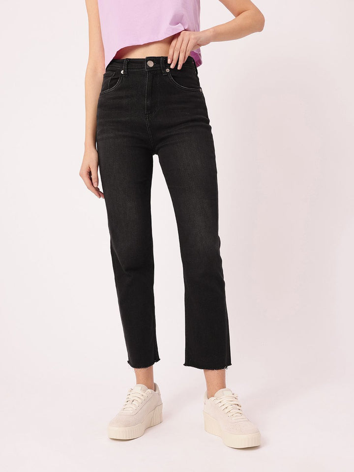 DressBerry Women Classic Vibe High-Rise Light Fade Frayed Cropped Jeans