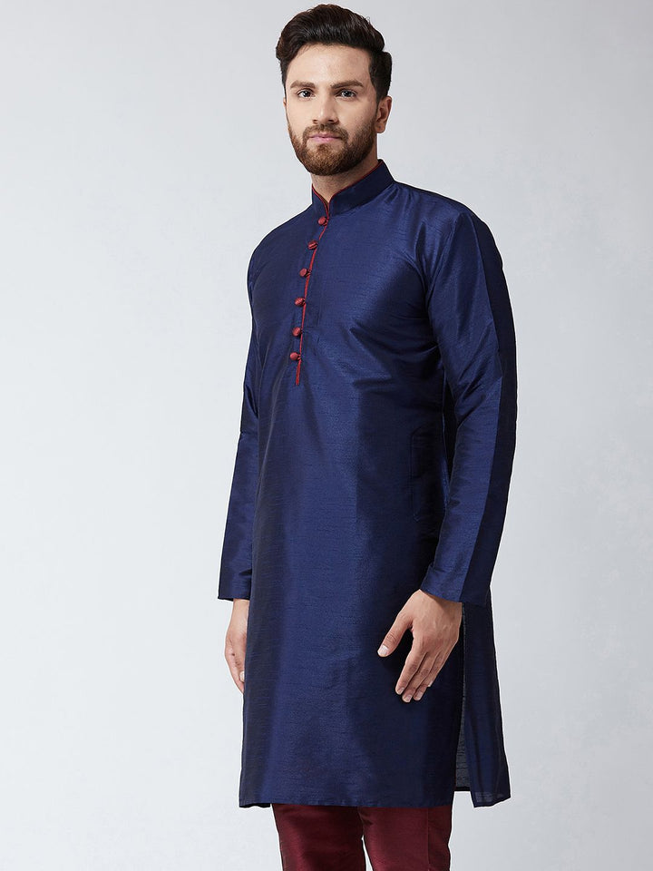 SOJANYA Lelaki Navy Blue Solid Kurta Lurus