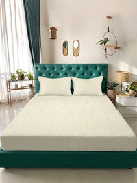 Myntra Elegant Homes Beige Geometric 300 TC King Bedsheet with 2 Pillow Covers