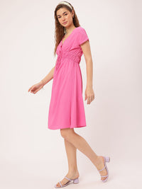 DressBerry Barbiecore Seersucker Cinched Waist A-Line Dress