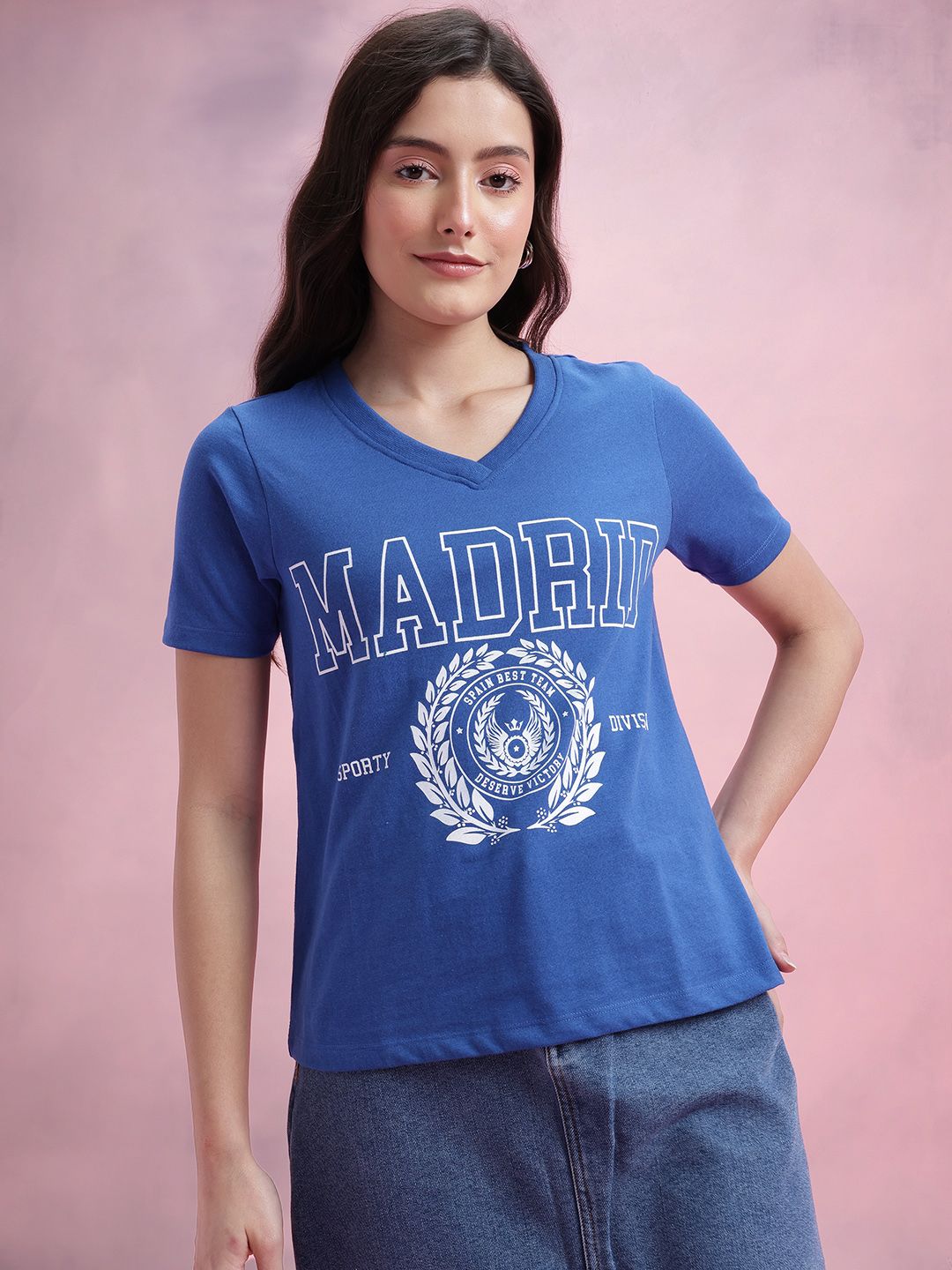 DressBerry Varsity Print V-Neck T-shirt