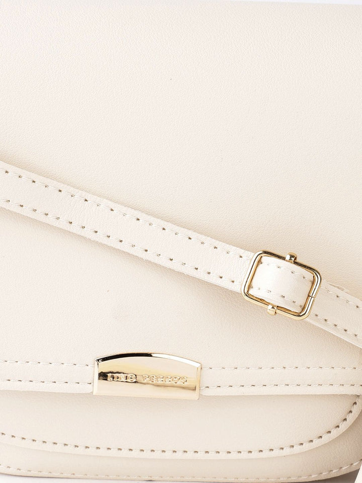 Lino Perros Women Cream-Coloured Solid Sling Bag with Tasselled Detail