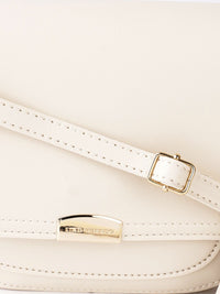 Lino Perros Women Cream-Coloured Solid Sling Bag with Tasselled Detail