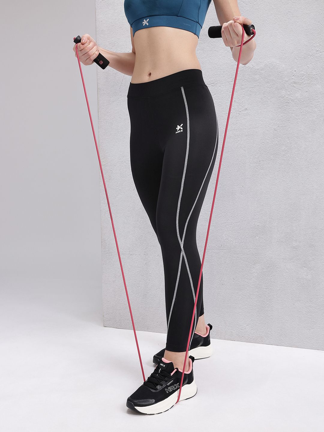 HRX by Hrithik Roshan Women Contrast Stitching High-Rise Rapid-Dry Cropped Training Tights