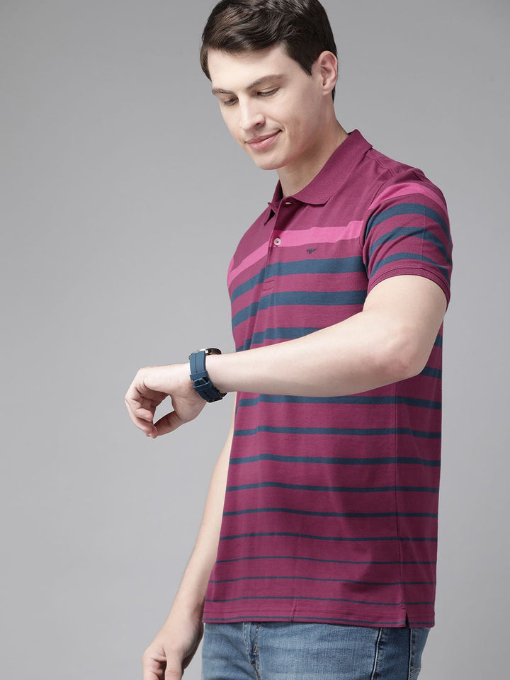 Park Avenue Striped Polo Collar Slim Fit T-shirt