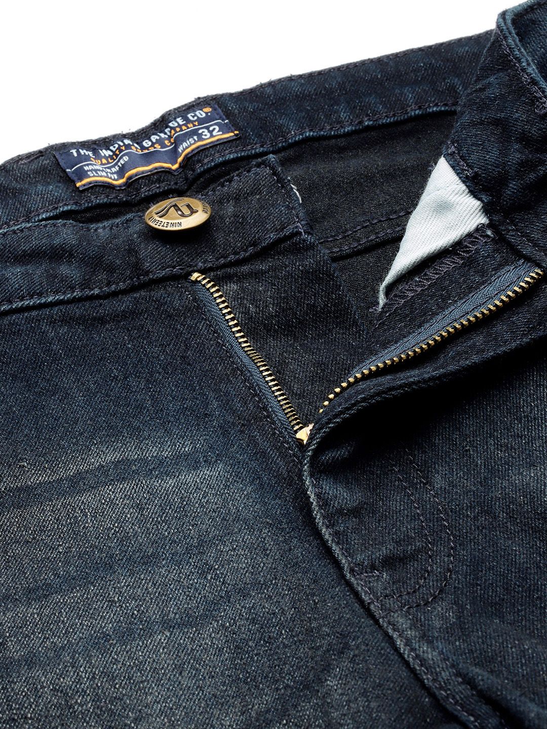The Indian Garage Co Men Slim Fit Mildly Distressed Light Fade Applique Jeans