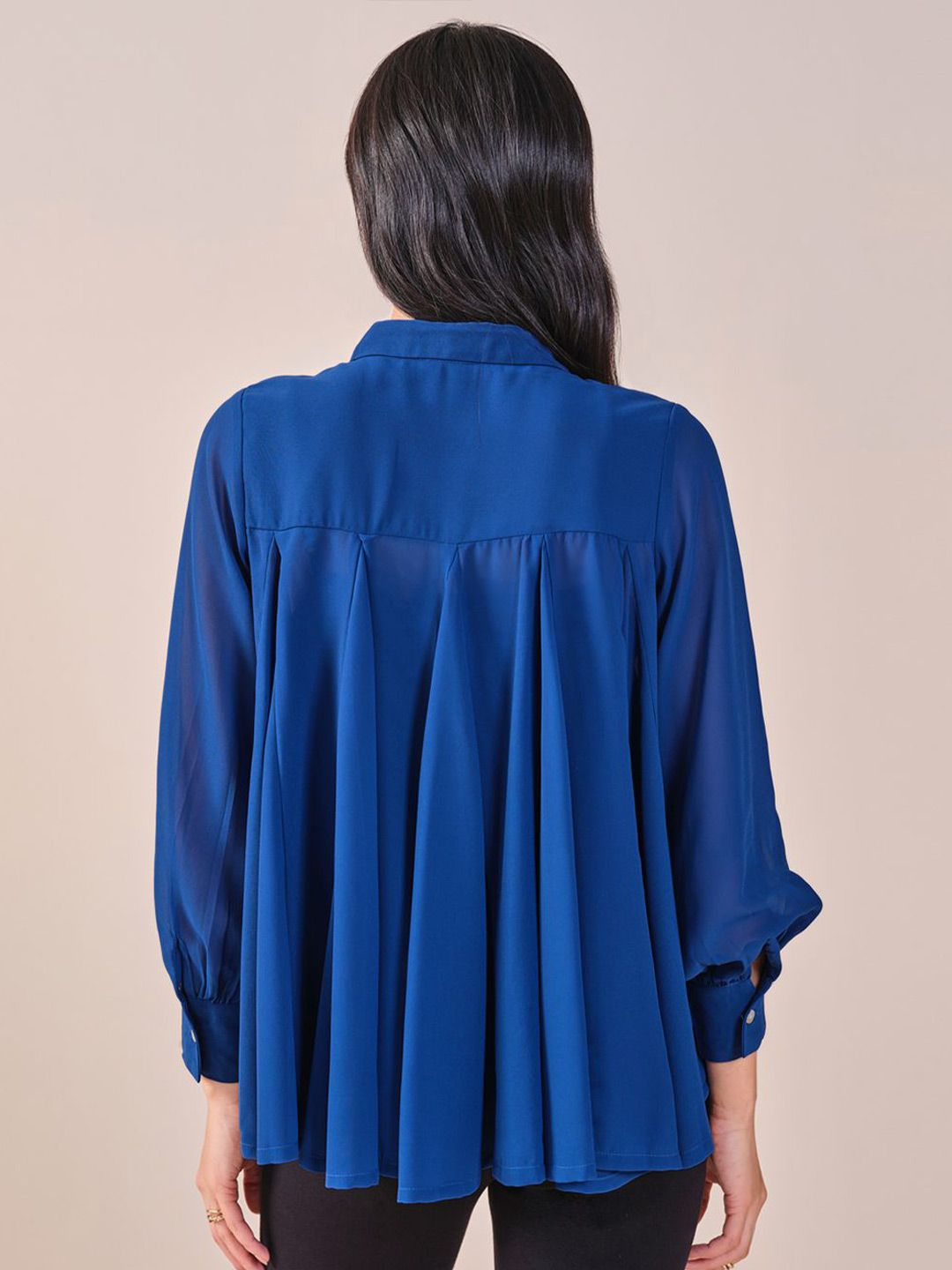 AND Women Solid Bell Sleeve Shirt Style Top