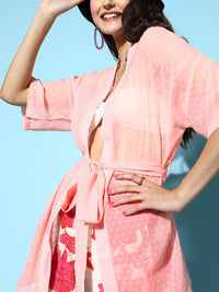Berrylush Women Pretty Pink Solid Sheer Saga Shrug