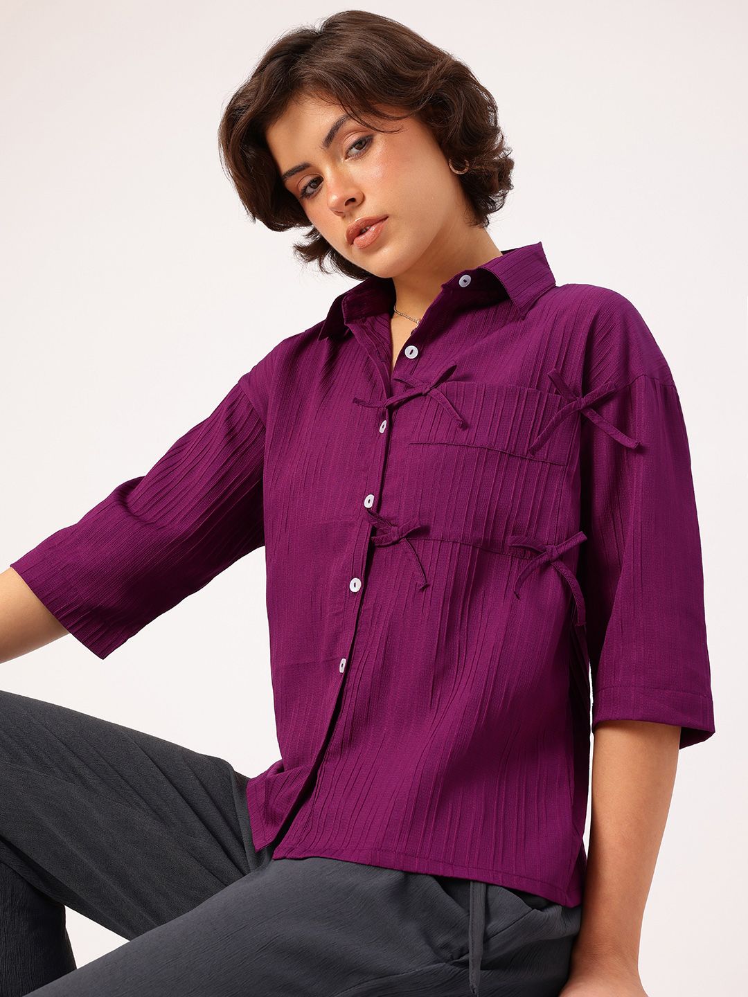 DressBerry Tether Tale Striped Texture Shirt