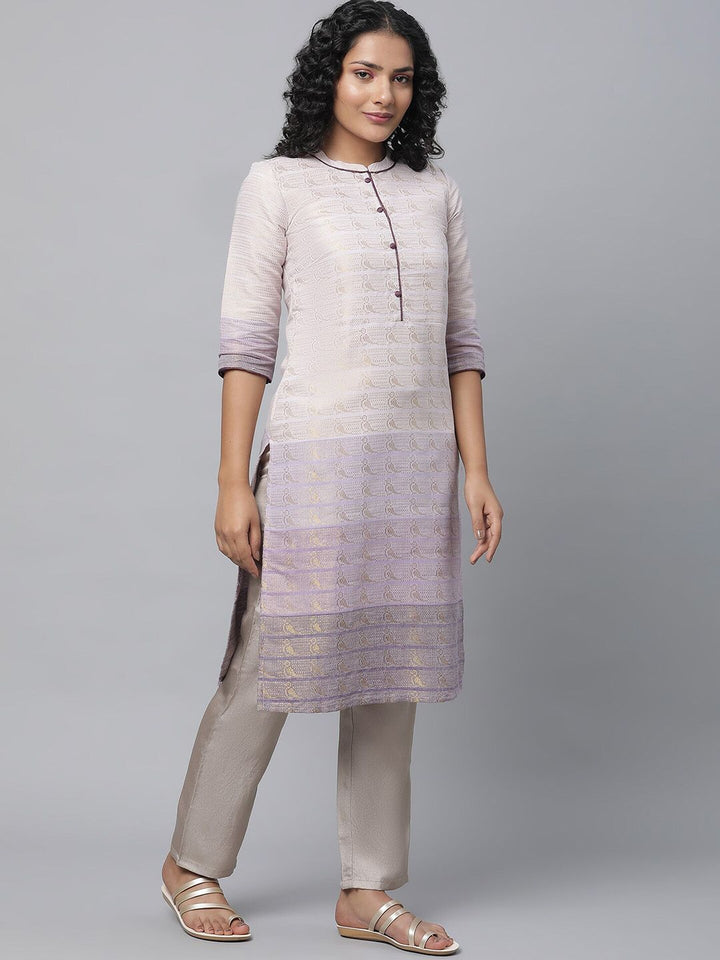 AURELIA Band Collar Woven Design Zari Kurta