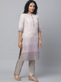 AURELIA Band Collar Woven Design Zari Kurta