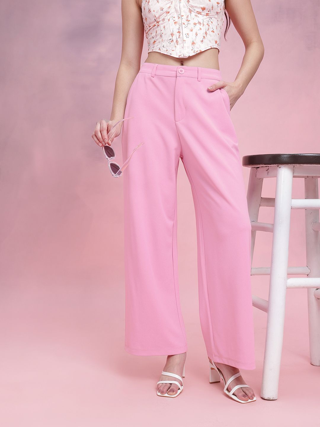 DressBerry Women Regular Fit Wide Leg Fit Trousers