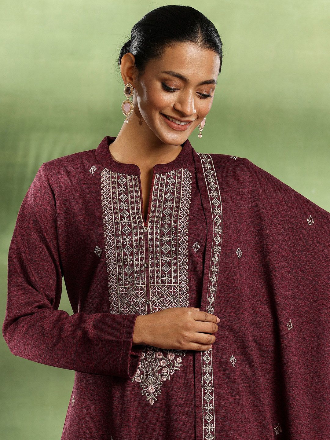 Libas Floral Embroidered Thread Work Kurta with Trouser & Dupatta