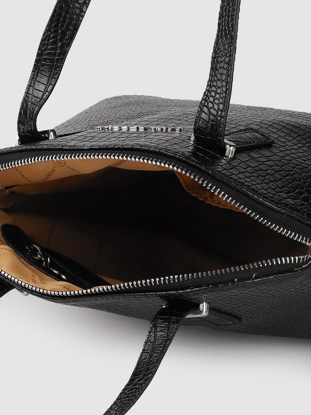 Lino Perros Black Snakeskin Textured Structured Handheld Bag