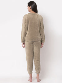 KLOTTHE Women Solid Long Sleeve Wool Night Suit